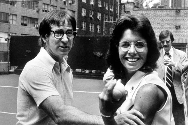 <p>Billie Jean King and Bobby Riggs in 1973</p>