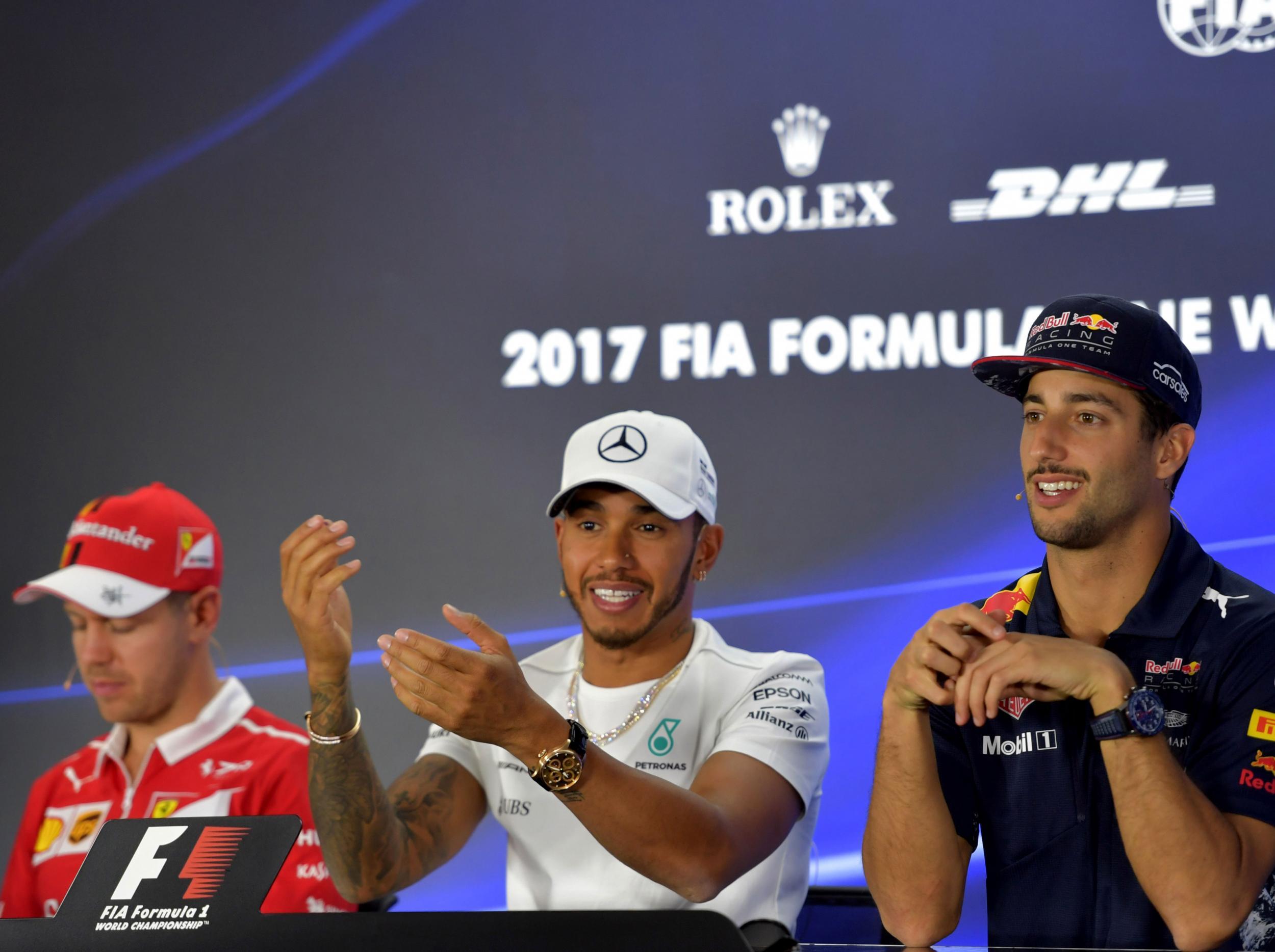 &#13;
Hamilton, Vettel and Ricciardo conducted a jovial press conference on Thursday &#13;
