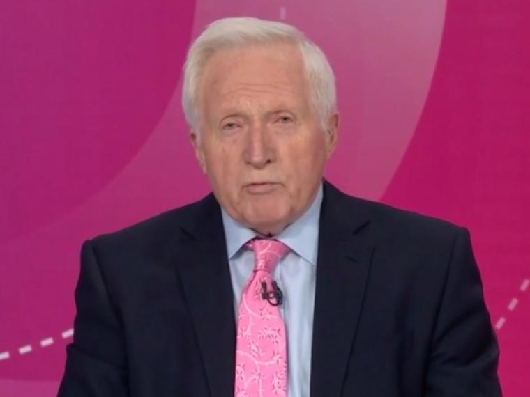Presenter David Dimbleby announcing Question Time's unexpected early finish
