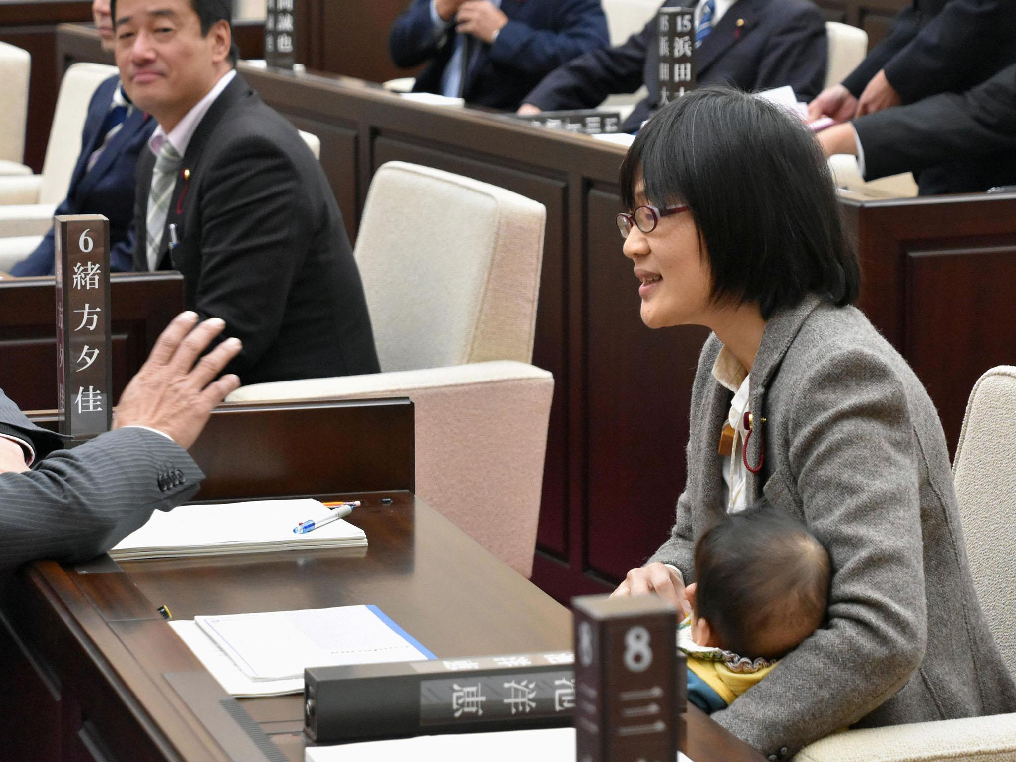 City assembly member Yuka Ogata was told to remove her seven-month-old baby during a session in Kumamoto