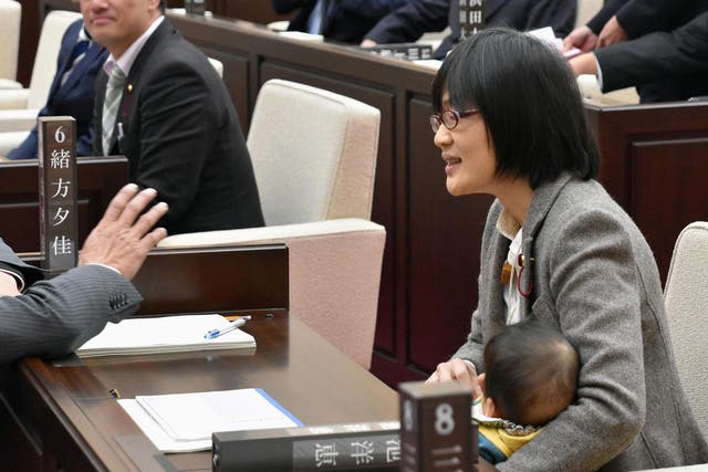 City assembly member Yuka Ogata was told to remove her seven-month-old baby during a session in Kumamoto