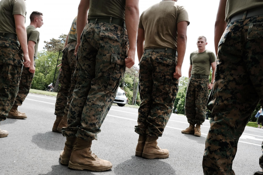 Members of the US Marine Corps (USMC) return from a run in Brooklyn's Prospect Park