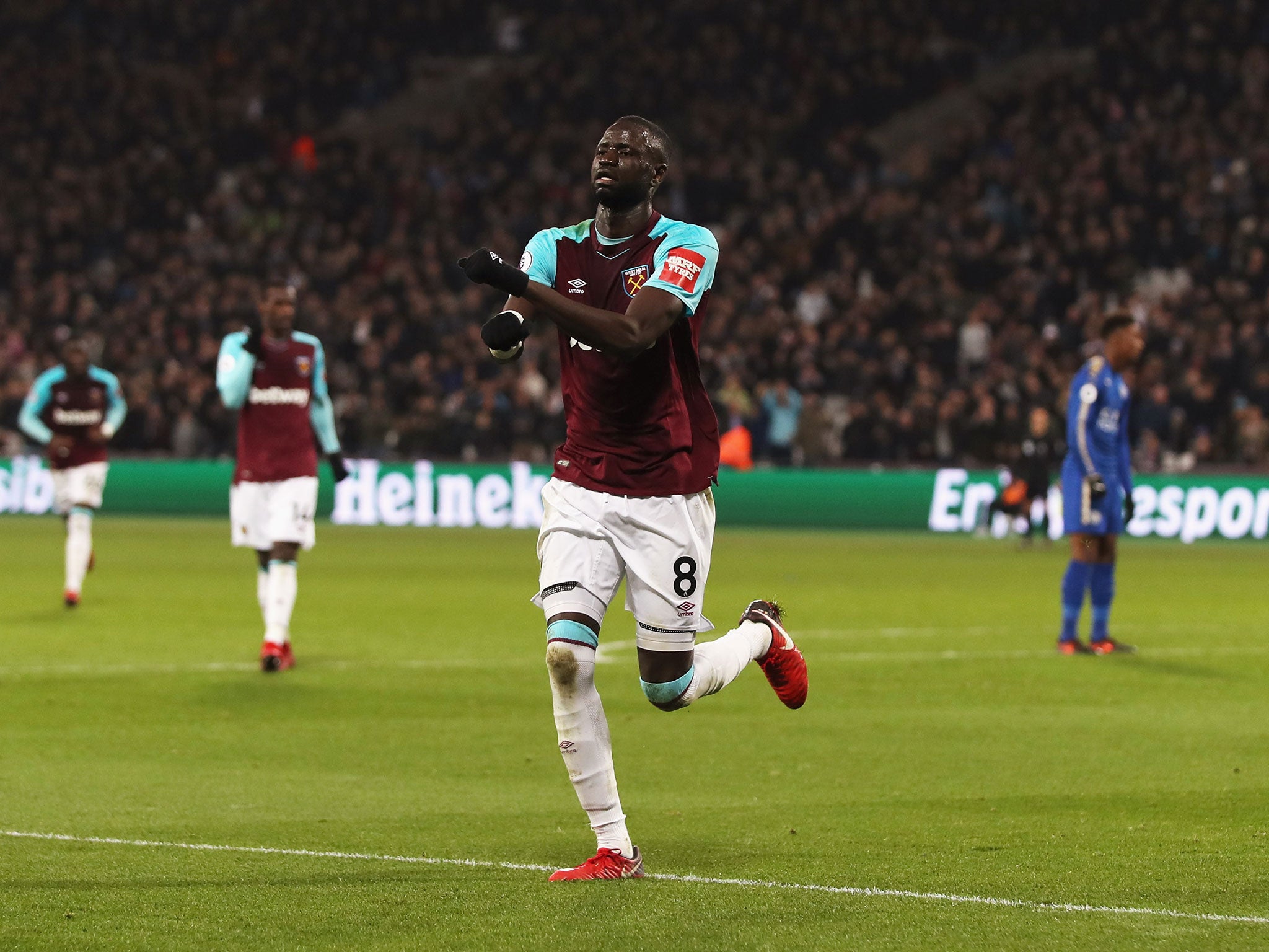 Cheikhou Kouyate struck on the brink of half-time to draw the Hammers level with Leicester