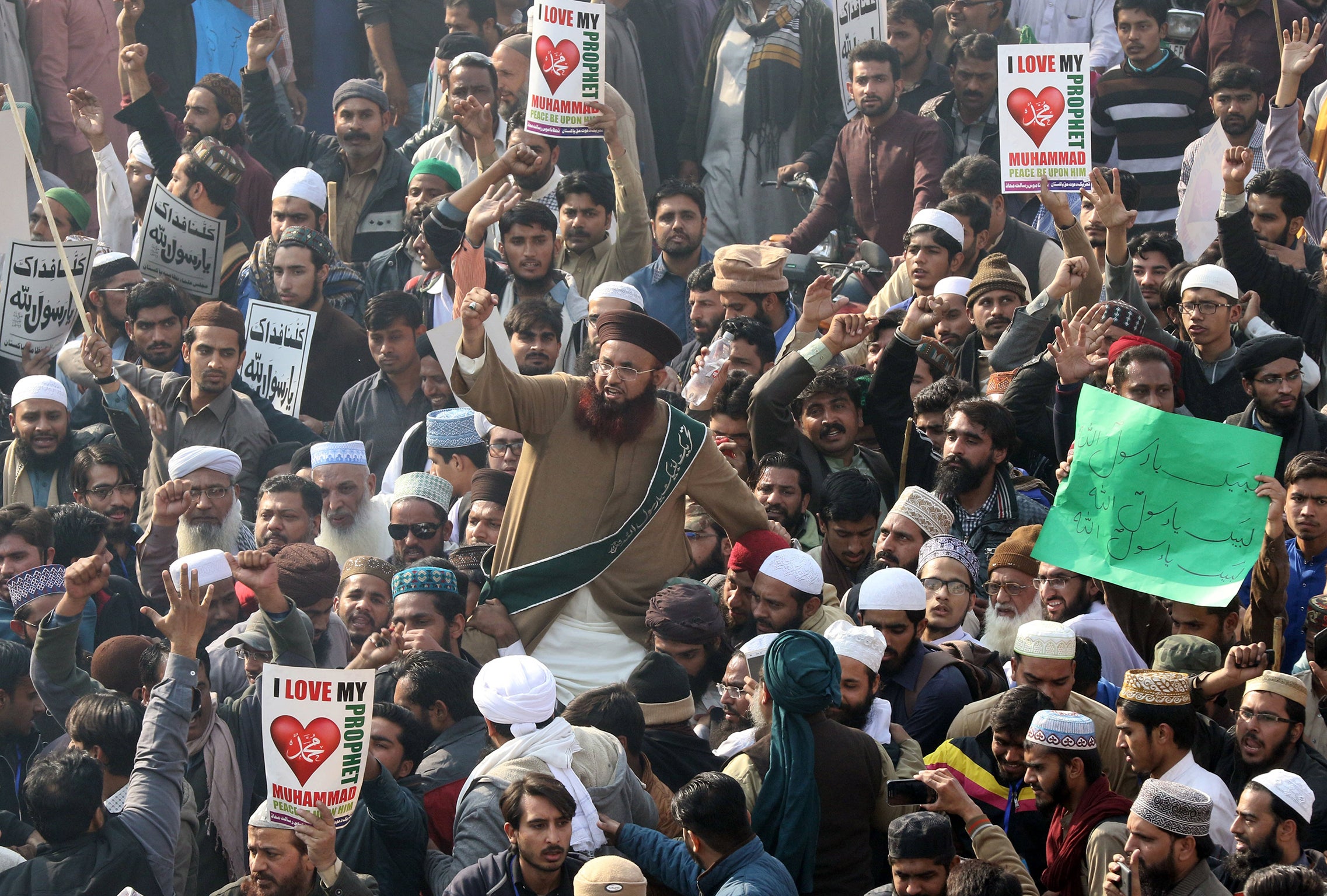 Religous scholar Asif Ashraf Jalali leads protests against a crackdown by police on his group's supporters in Islamabad, in Lahore, Pakistan