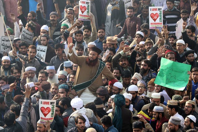 Religous scholar Asif Ashraf Jalali leads protests against a crackdown by police on his group's supporters in Islamabad, in Lahore, Pakistan