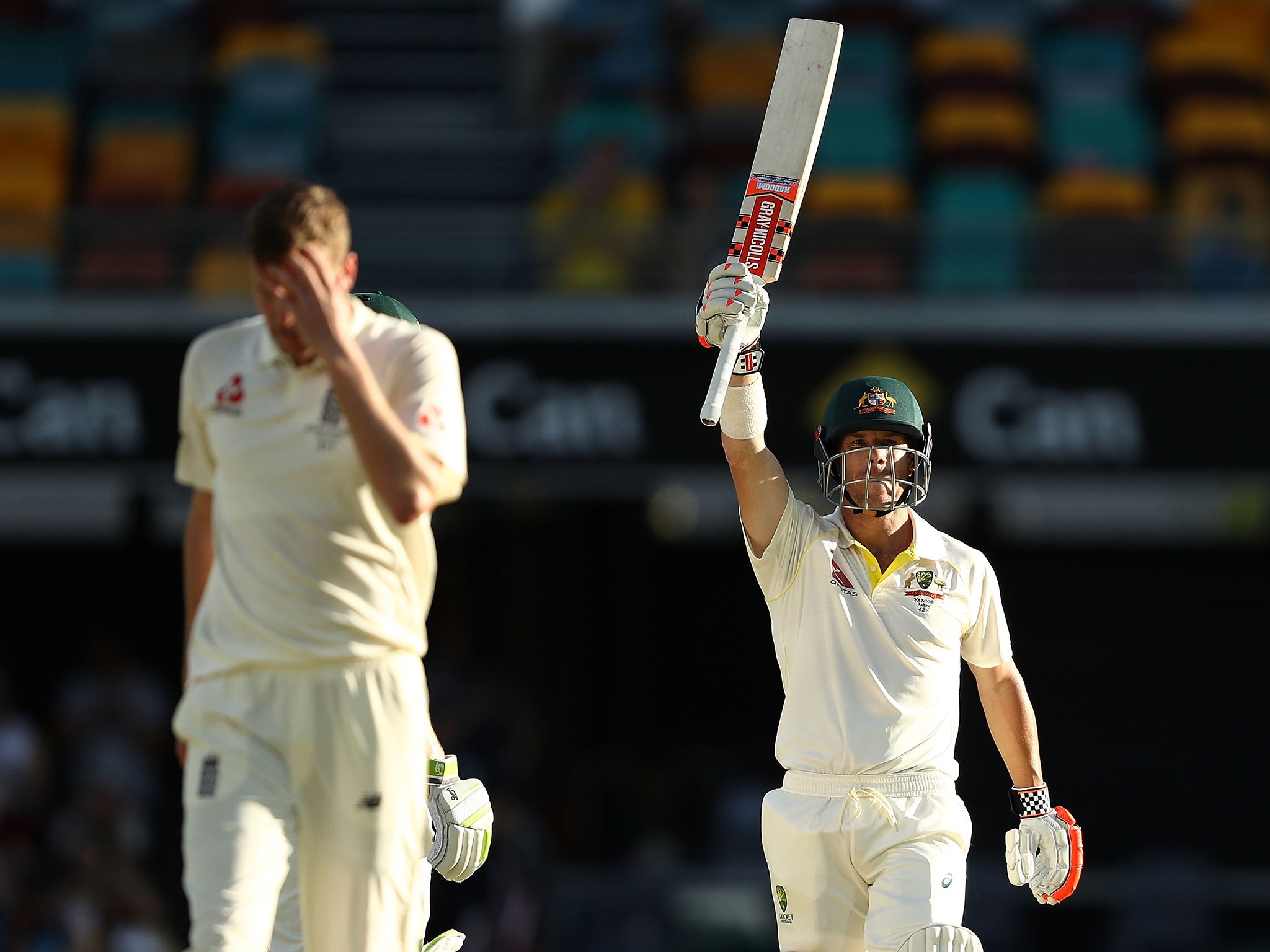 David Warner salutes his teammates after passing 50 in the second innings