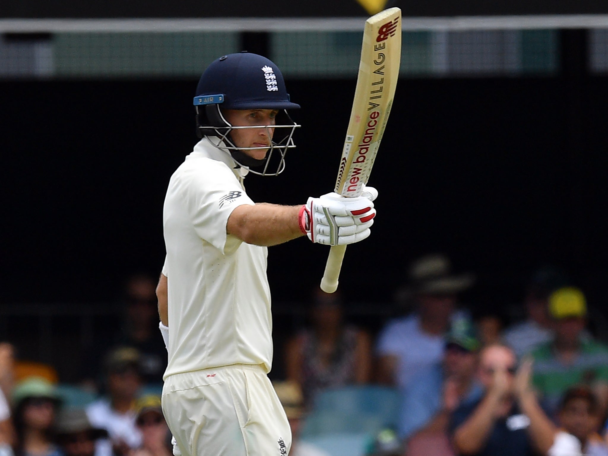 Joe Root celebrates passing his half-century in the second innings