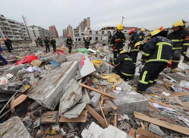 The blast has left several building in the port city of Ningbo devastated 