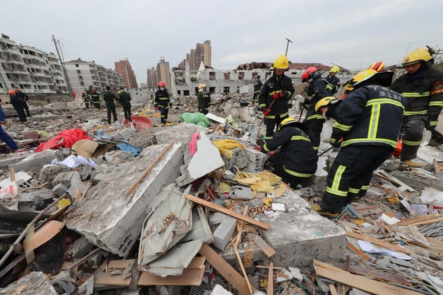 The blast has left several building in the port city of Ningbo devastated 