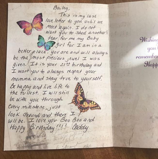 The message her father wrote to her before his death