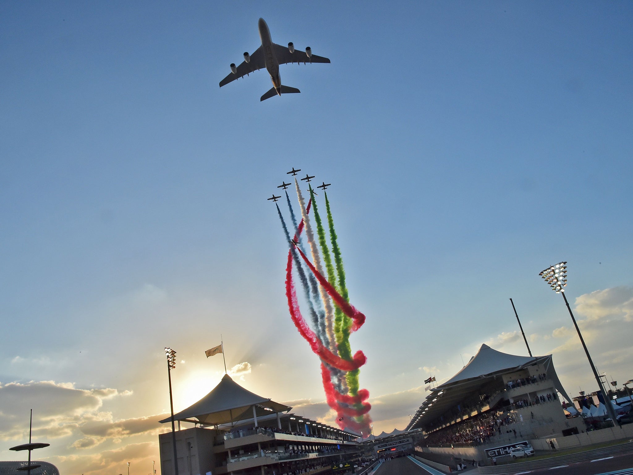 The pre-race fly over saw a number of jets soar above the start-finish straight
