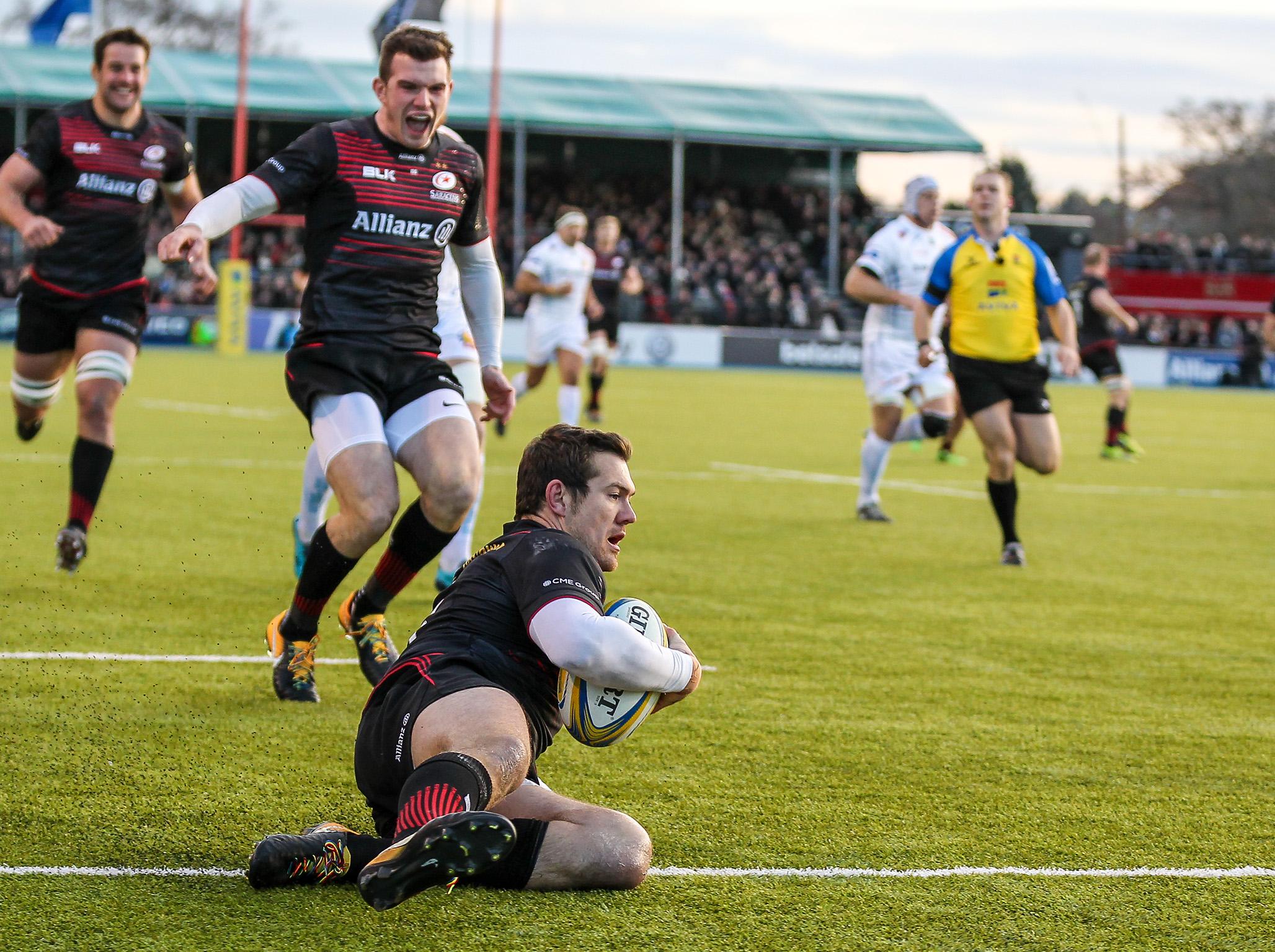 Alex Goode touches down for Saracens