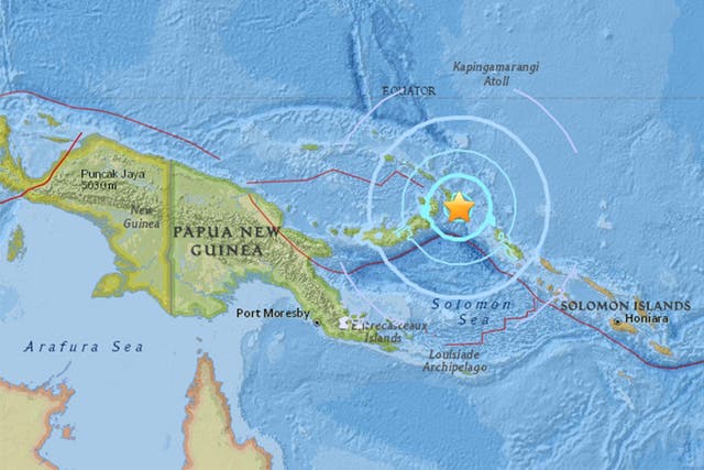 The earthquake struck east of the town of Rabaul