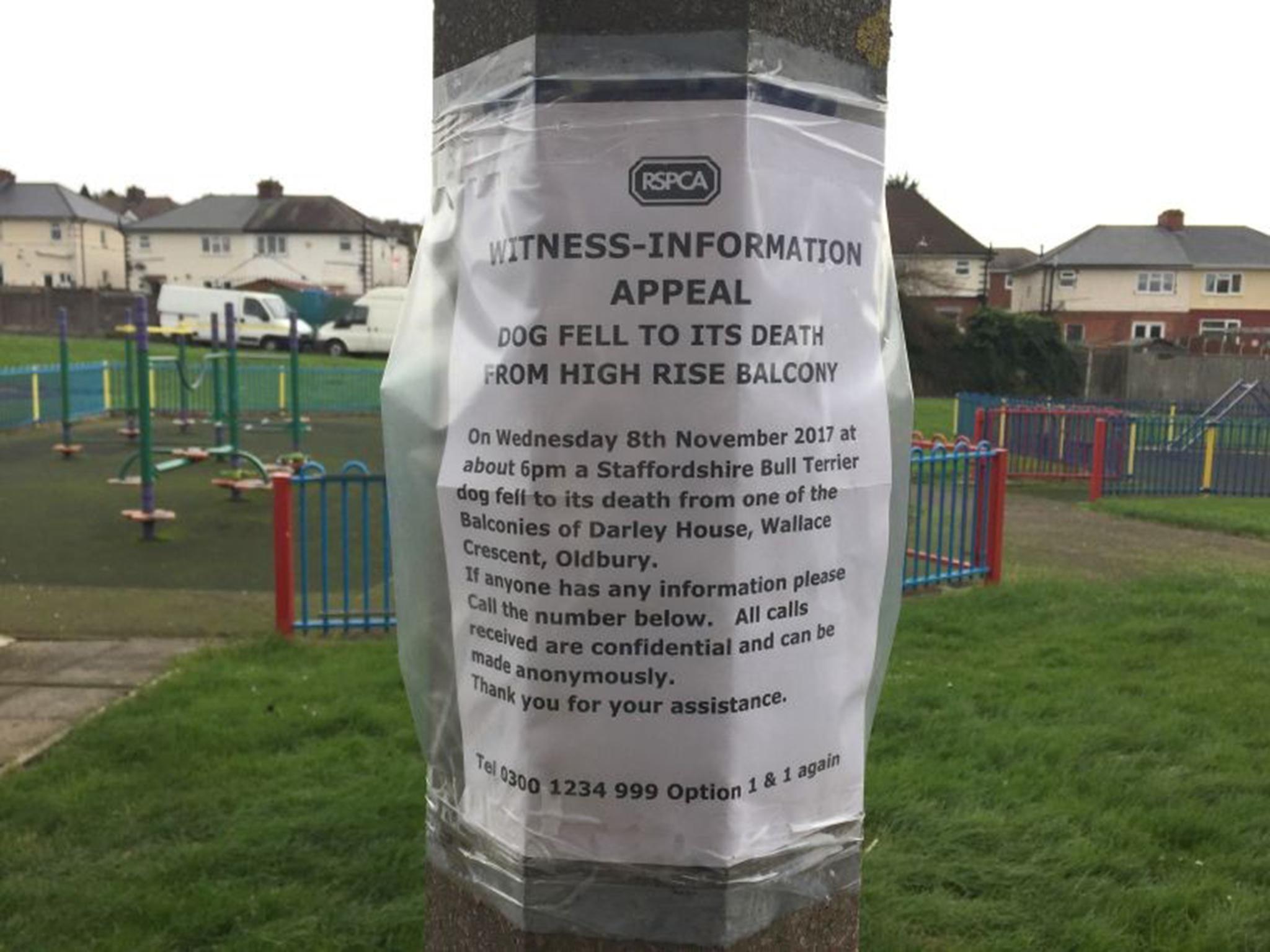 A sign put up appealing for witnesses to the incident in Oldbury, West Midlands