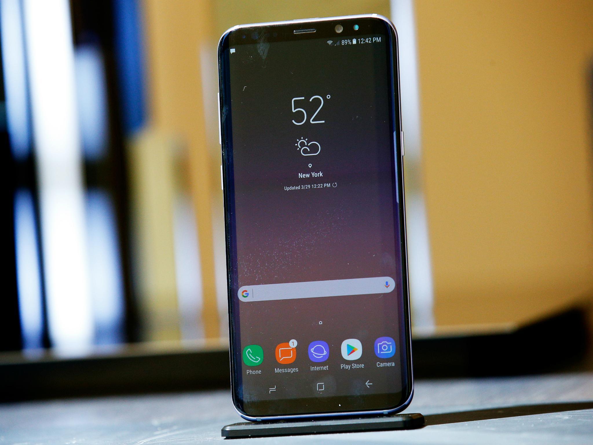 A Samsung Galaxy S8+ smartphone is pictured at the introduction of the Galaxy S8 and S8+ smartphones during the Samsung Unpacked event in New York City, United States March 29, 2017