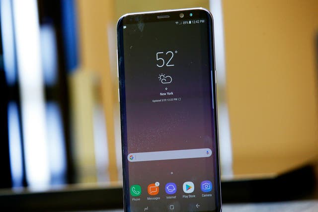 A Samsung Galaxy S8+ smartphone is pictured at the introduction of the Galaxy S8 and S8+ smartphones during the Samsung Unpacked event in New York City, United States March 29, 2017