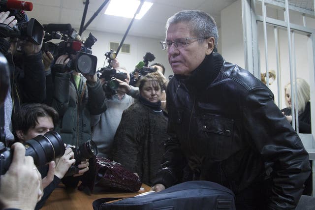 Minister Ulyukayev, who prosecutors allege extorted a ?1.5m bribe from a Putin associate, arrives at a court in Moscow,