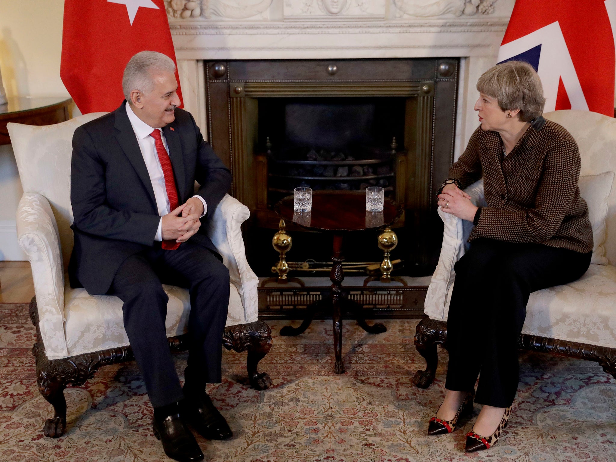 Prime Minister Theresa May with Turkish Prime Minister Binali Yildirim at Downing Street