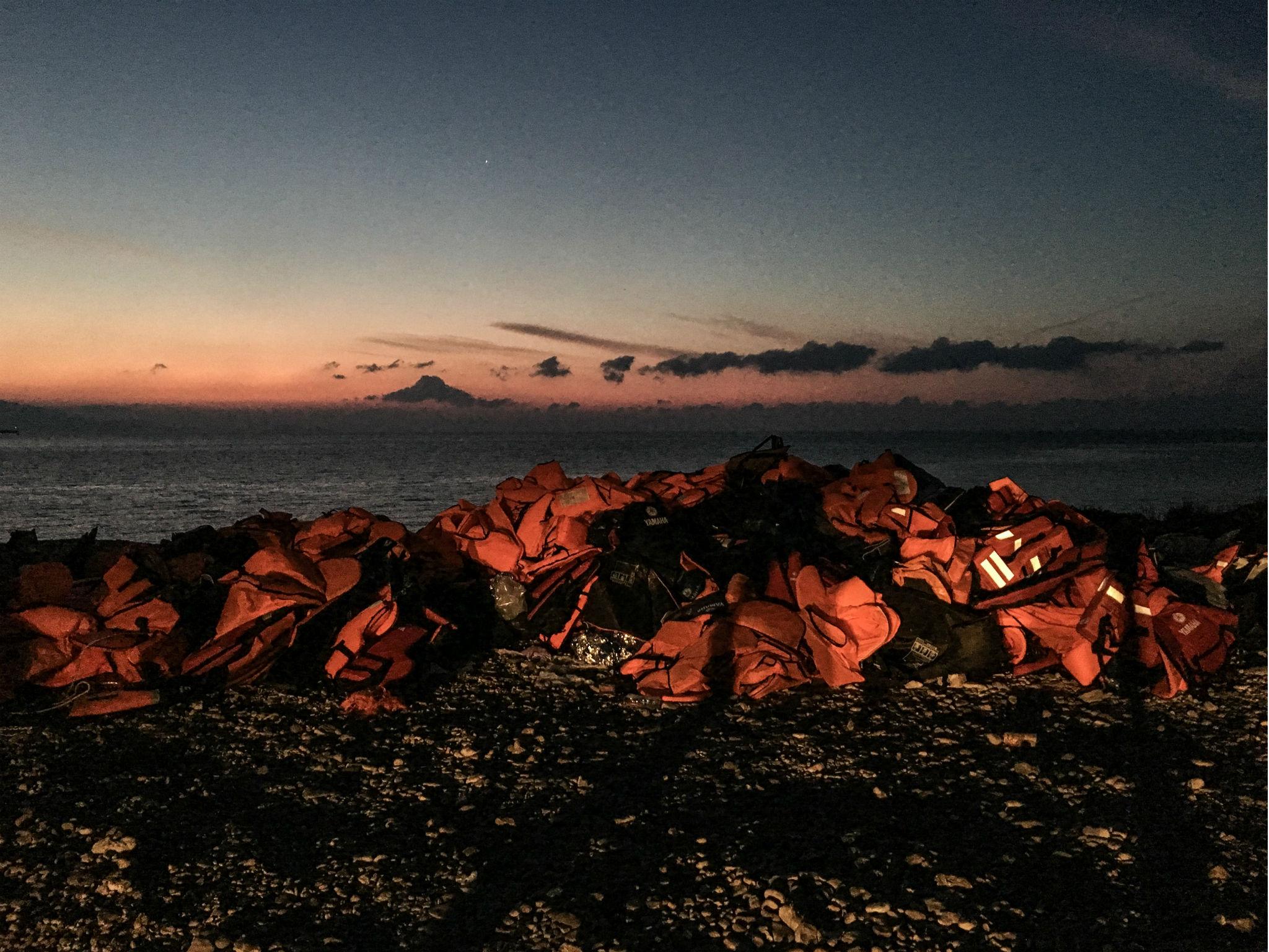 A beautiful but very haunting shot in the film of a pile discarded lifejackets used by refugees