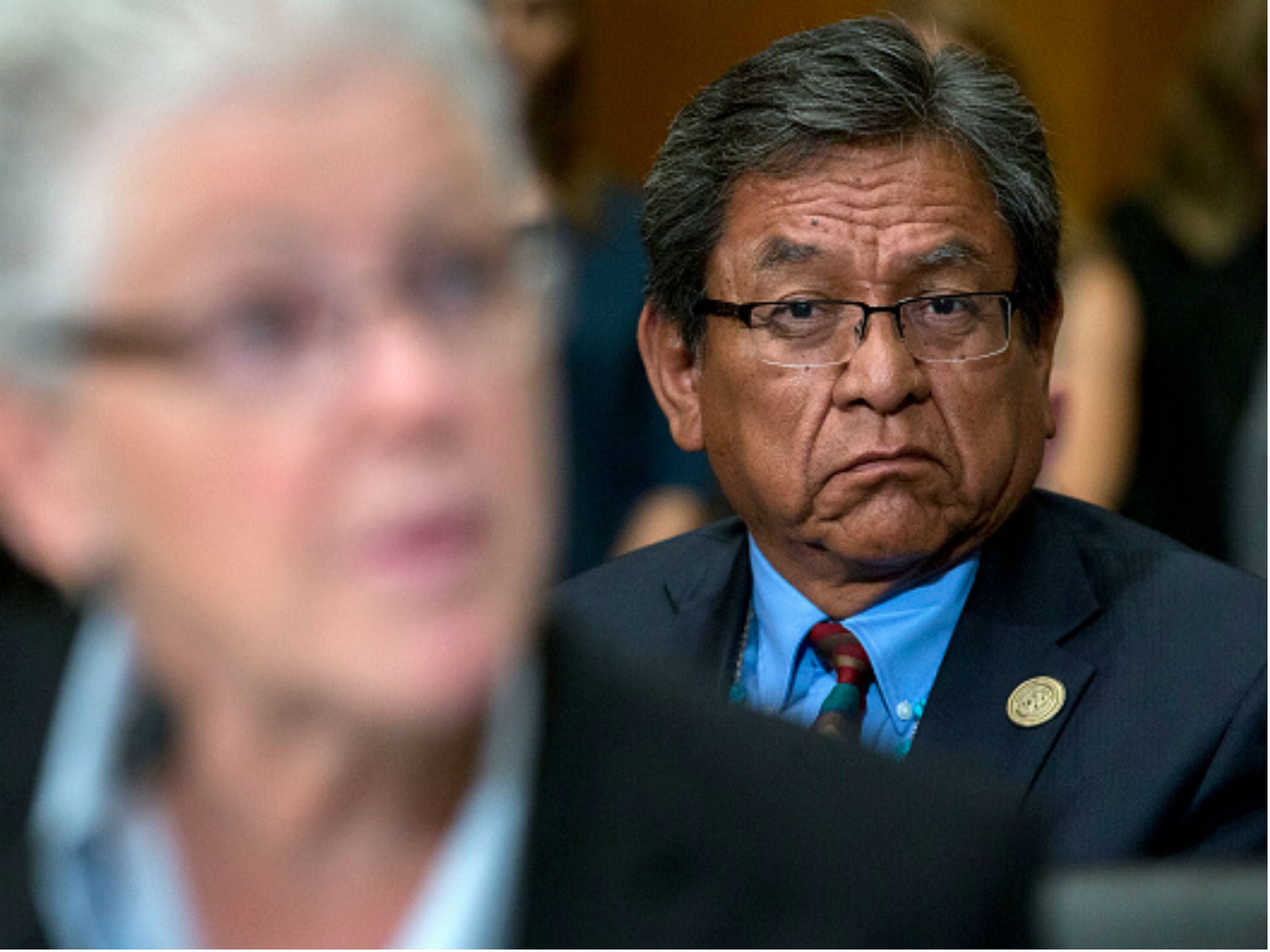 Navajo Nation president Russell Begaye - seen here in Washington, DC on Wednesday, Sept. 16, 2015 - reacted to Donald Trump's comment by referencing the "unfortunate historical legacy" of prejudice against Native Americans