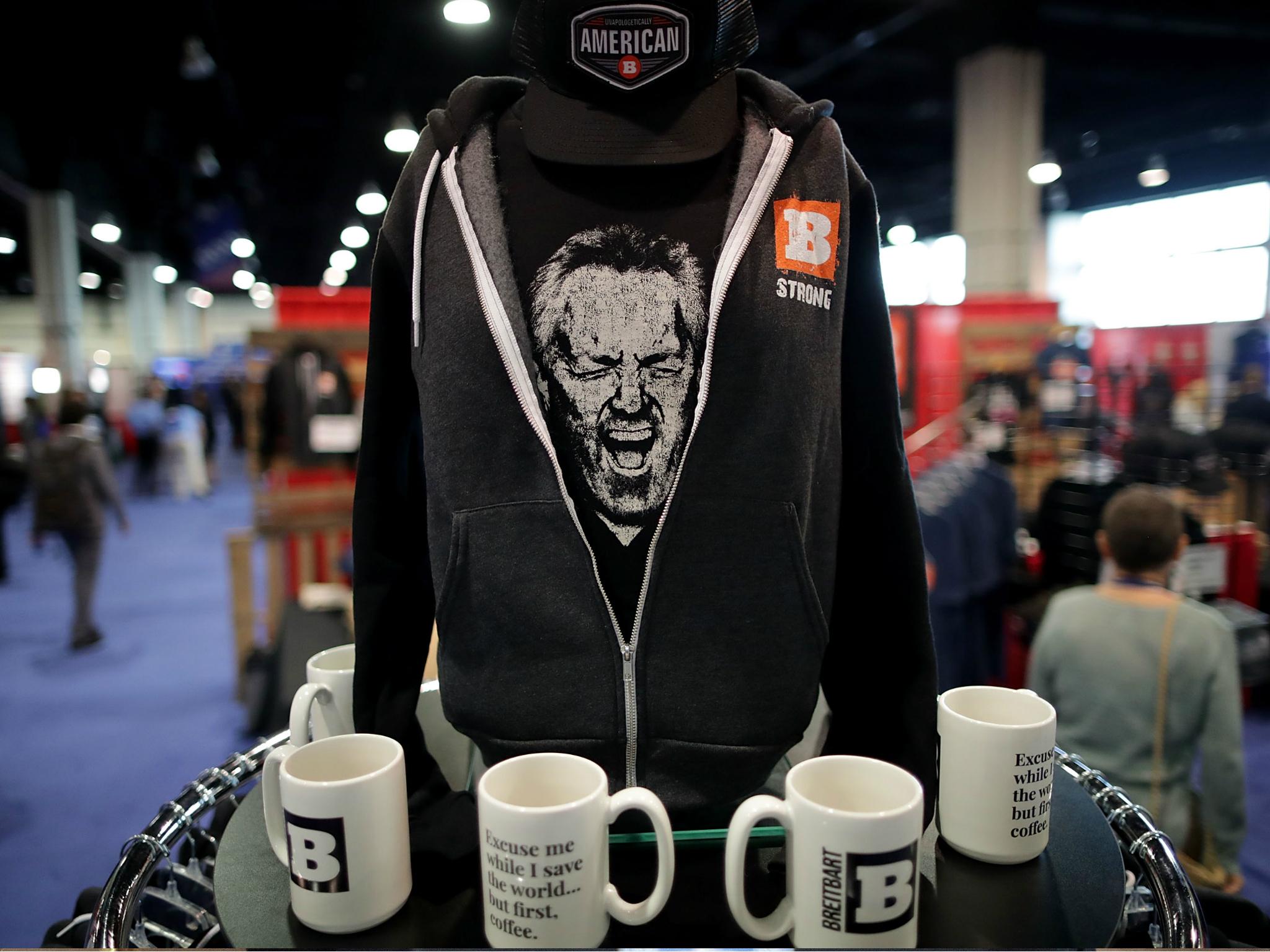 Breitbart News merchandise for sale during the first day of the Conservative Political Action Conference 23 February 2017 in National Harbor, Maryland.
