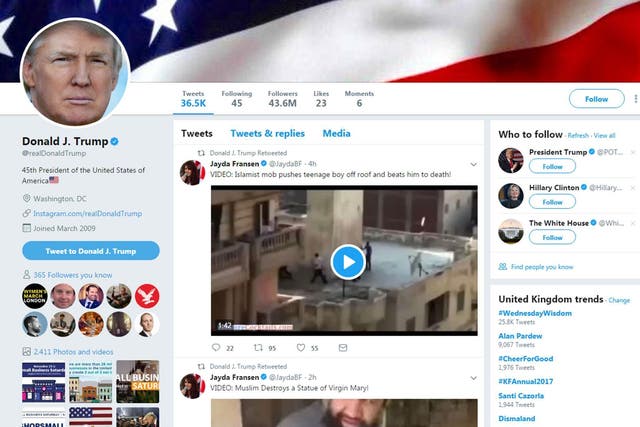 The US President shared three tweets from the far-right group’s deputy leader Jayda Fransen’s account