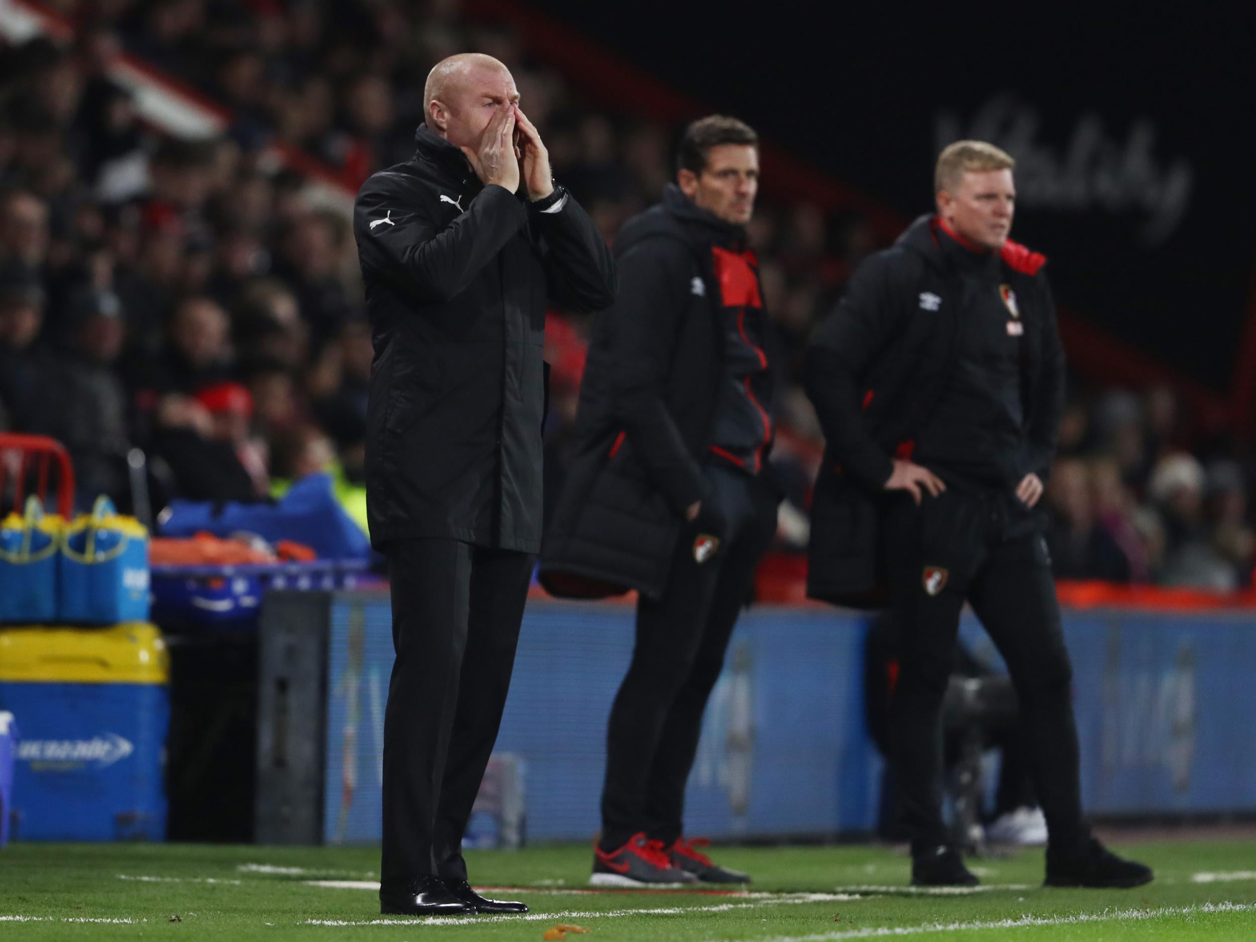 &#13;
Dyche relays instructions from the touchline &#13;