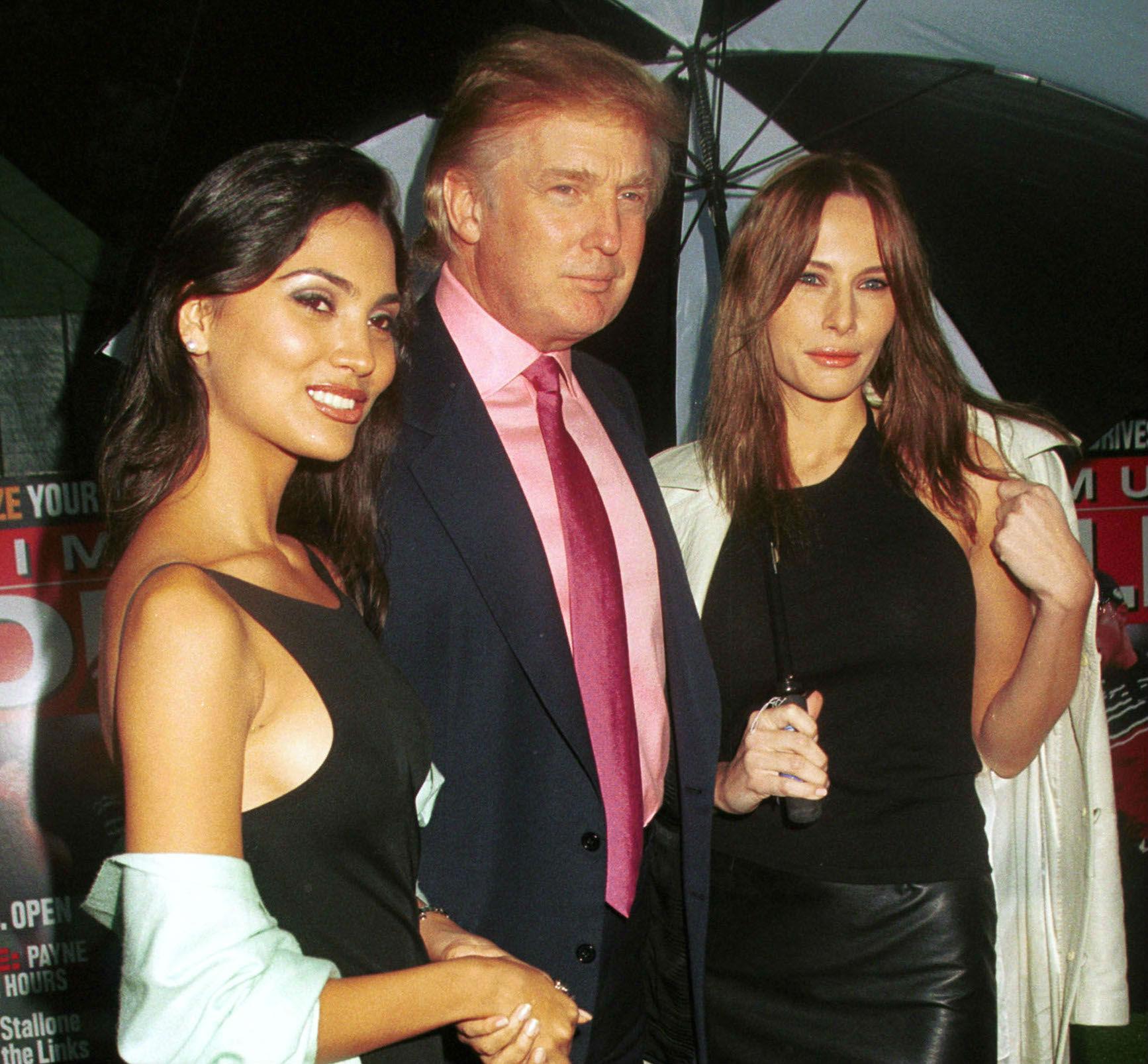 Mr Trump at the 2000 New York launch of 'Maximum Golf' magazine with girlfriend Melania Knauss and Miss India Lara Dutta