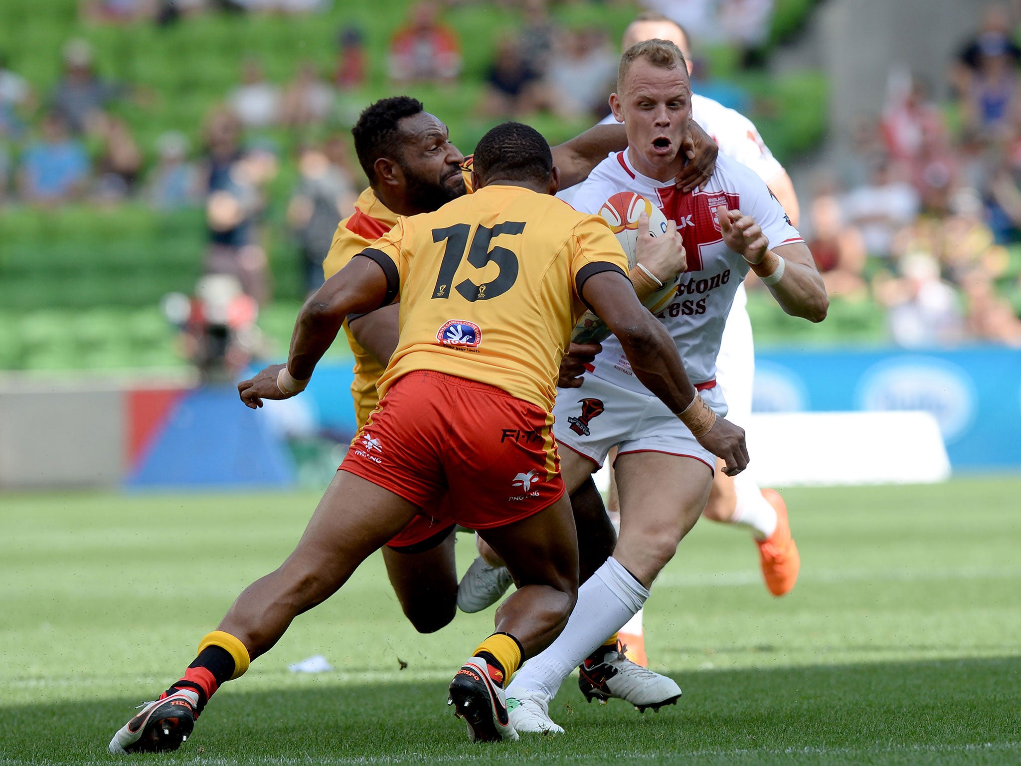 Brown in action during England's quarter-final match against Papua New Guinea