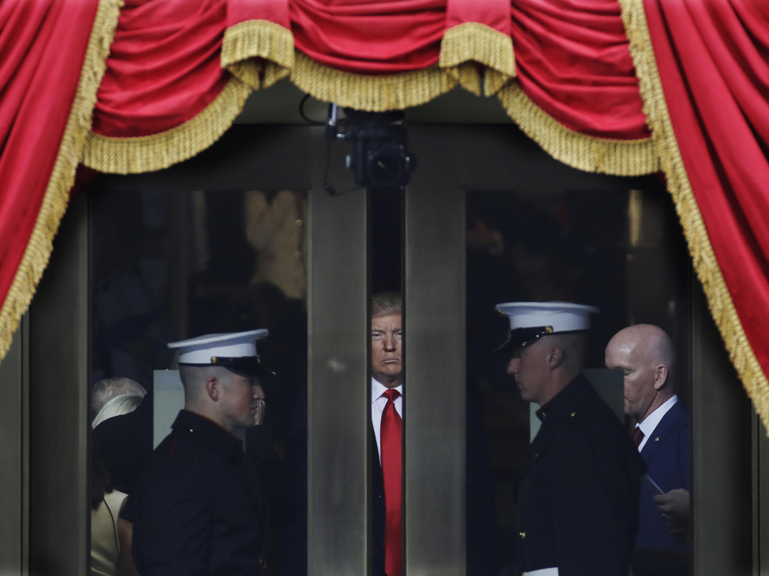 Donald Trump waiting to step out onto the portico for his presidential inauguration at the US Capitol in Washington