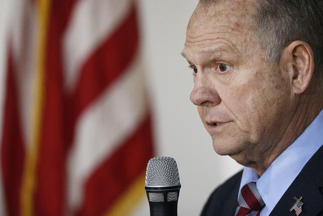 Former Alabama Chief Justice and U.S. Senate candidate Roy Moore speaks at a campaign rally