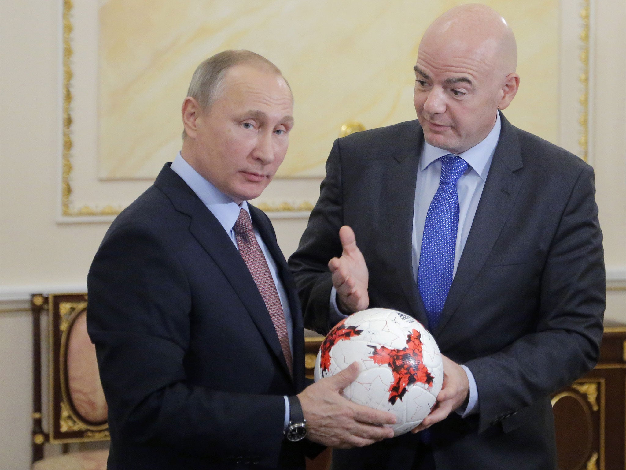 Russian president Vladimir Putin with Fifa president Gianni Infantino
