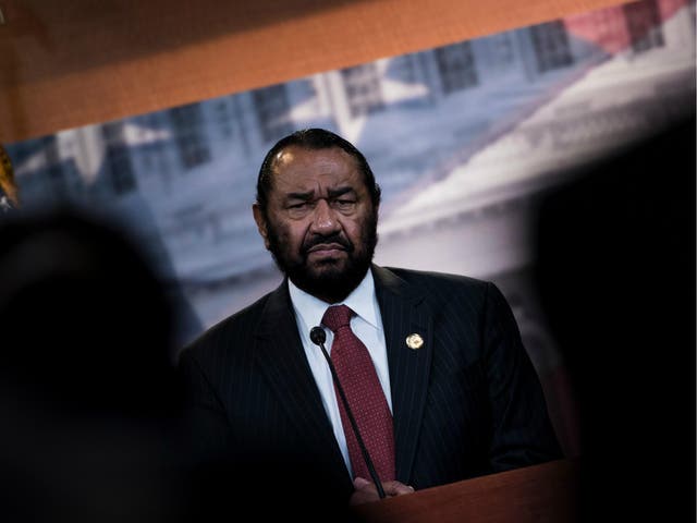 US Representative Al Green, Democrat of Texas, speaks about articles of impeachment for US President Donald Trump during a press conference on Capitol Hill 7 June 2017