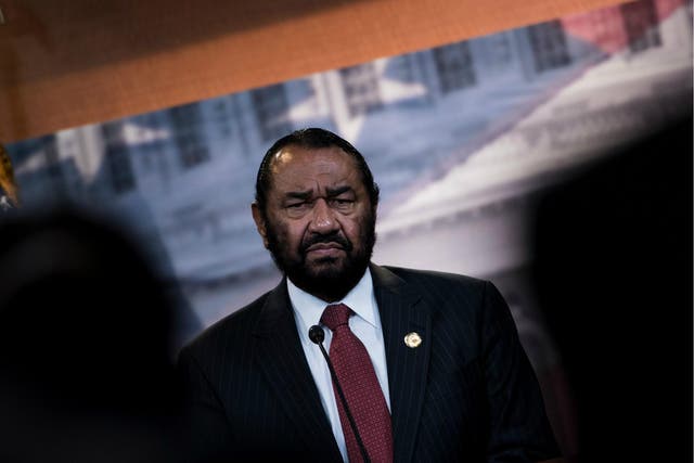 US Representative Al Green, Democrat of Texas, speaks about articles of impeachment for US President Donald Trump during a press conference on Capitol Hill 7 June 2017
