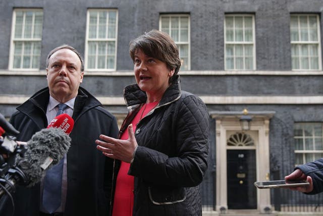 DUP leader Arlene Foster and deputy leader Nigel Dodds outside 10 Downing Street last week