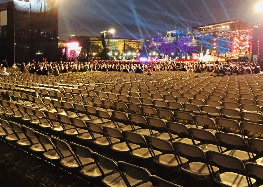 Image shows hundreds of empty seats at tree lighting festival
