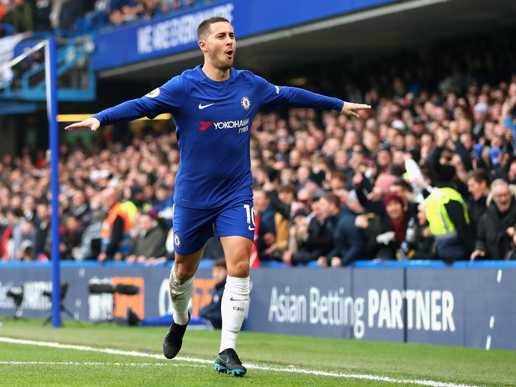 Eden Hazard celebrates scoring Chelsea's equaliser against Newcastle United