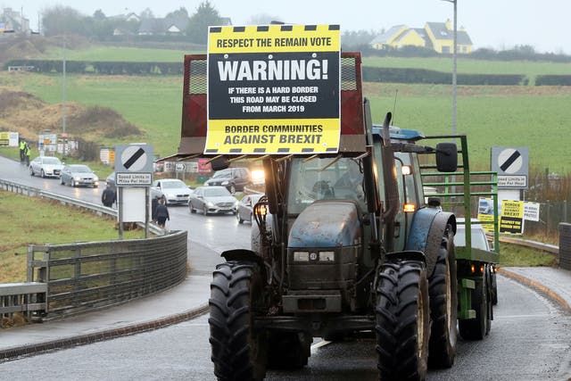 A go-slow protest at the border crossing in Killeen, near Dundalk, Ireland, against the potential introduction of border checks post-Brexit