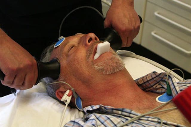 A patient receives electric shock therapy in the UK in 2013