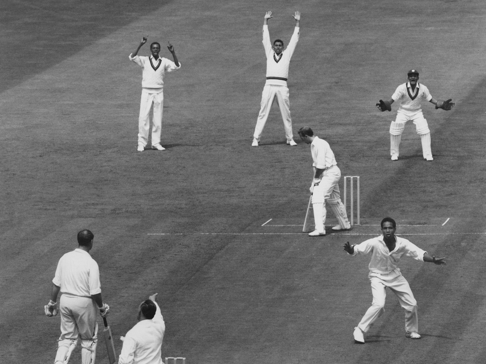 &#13;
A different era: After an appeal, England batsman Micky Stewart is out LBW for 39 off Gary Sobers of the West Indies during the Third Test at Edgbaston on 4 July 1963 &#13;