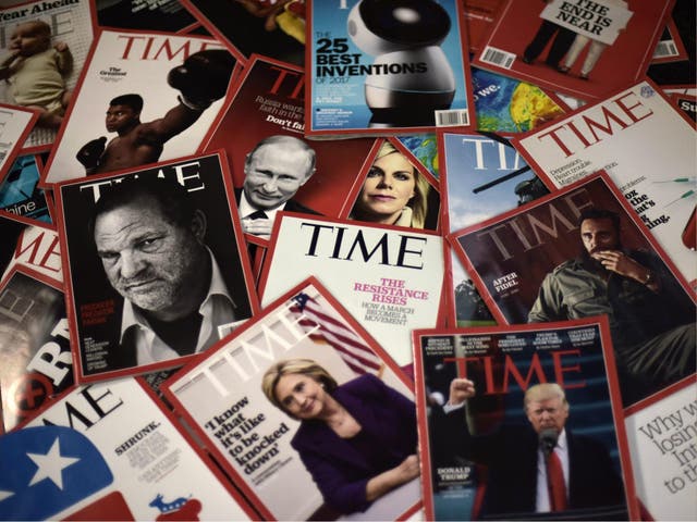 Time magazine copies on display