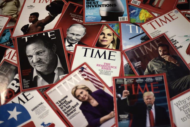 Time magazine copies on display