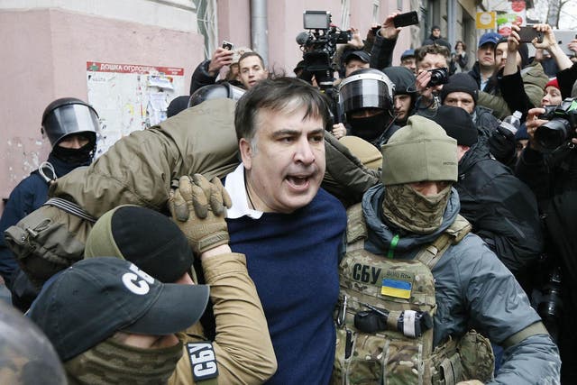 Georgian former President Mikheil Saakashvili is detained by officers of the Security Service of Ukraine on Tuesday morning