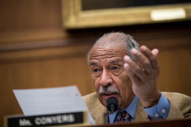 Representative John Conyers questions witnesses during a House Judiciary Committee hearing