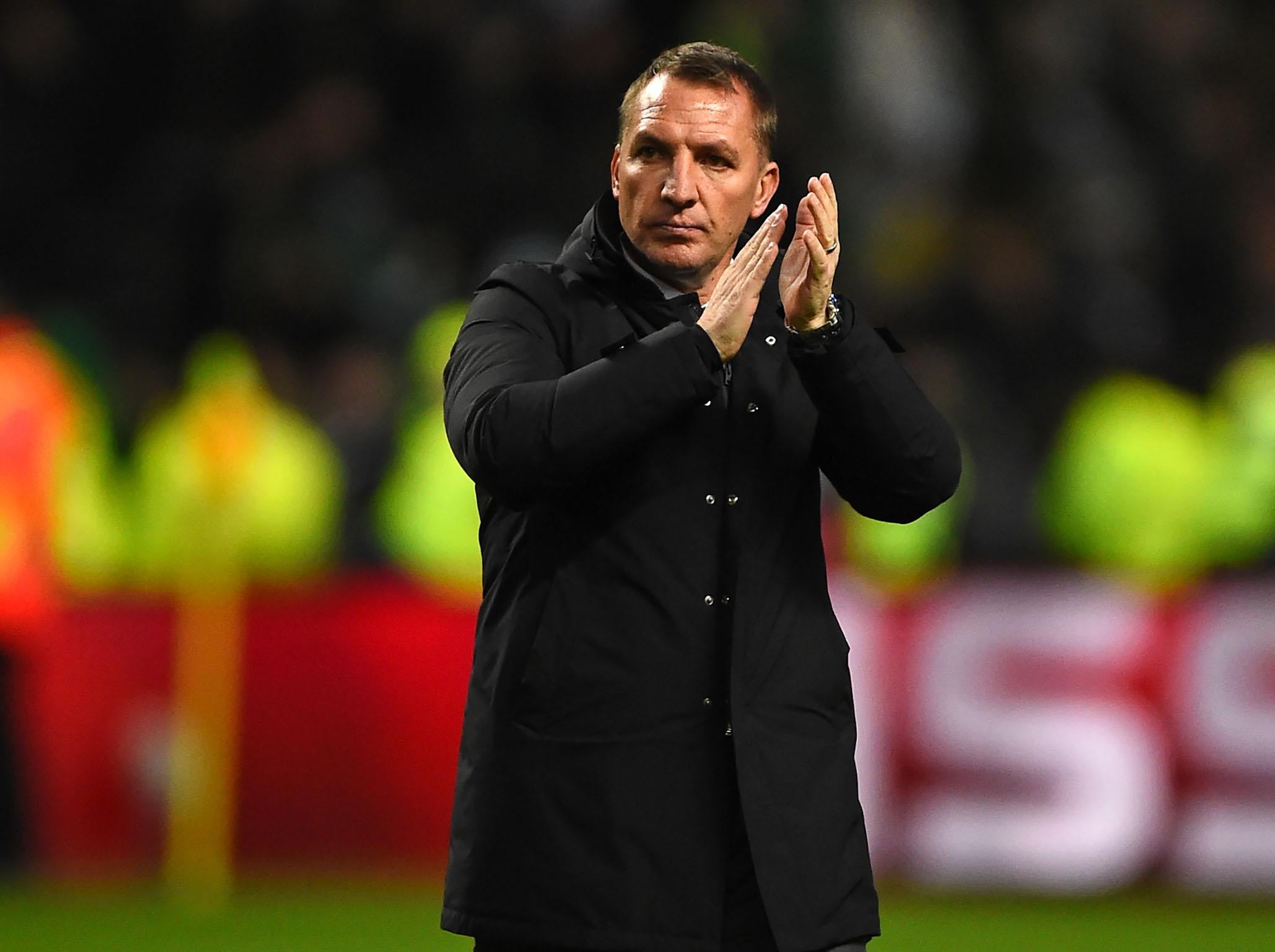 Brendan Rodgers applauds the Celtic fans