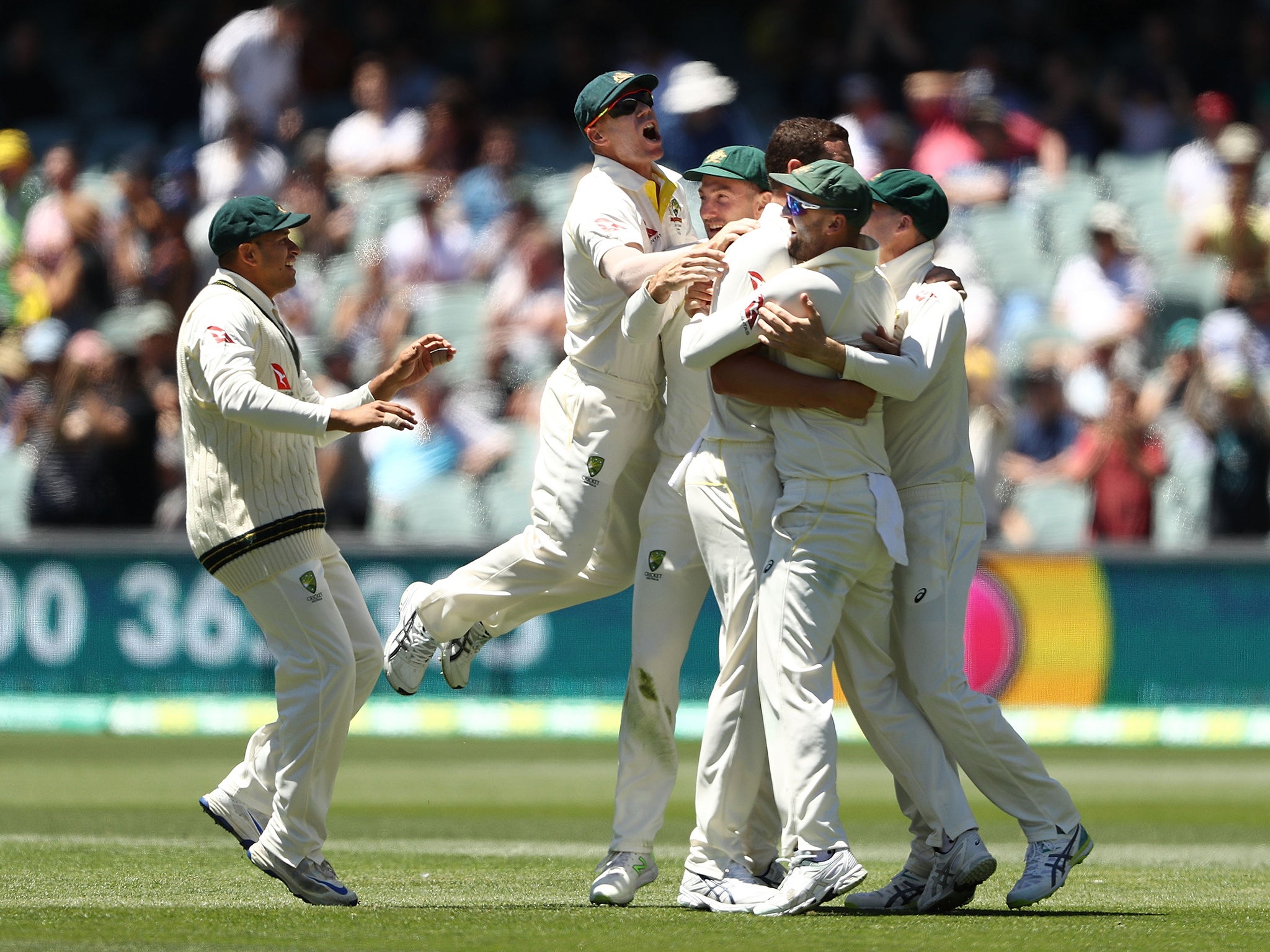 Australia celebrate their second Test victory