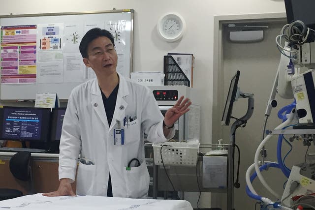 Lee Cook-jong, the South Korean surgeon who operated on the defected North Korean soldier with gunshot wounds, speaks at a hospital in South Korea