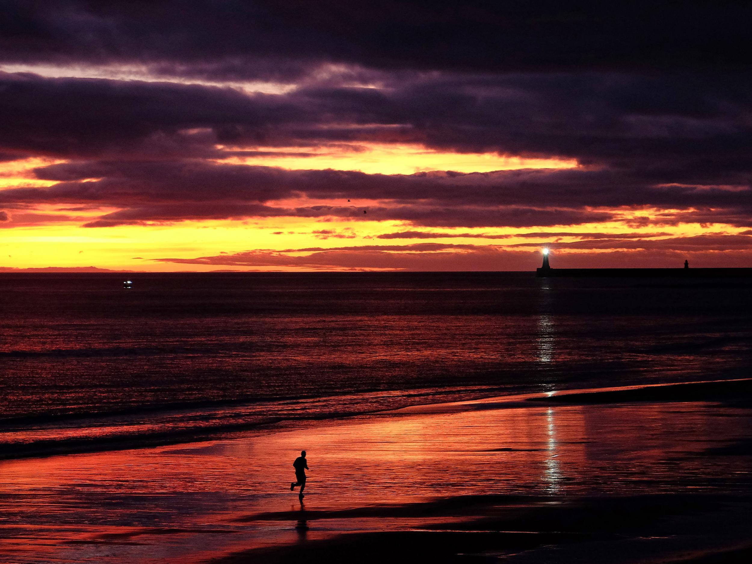 The sun rises over Tynemouth ahead of the arrival of Storm Caroline