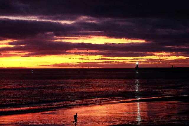 The sun rises over Tynemouth ahead of the arrival of Storm Caroline