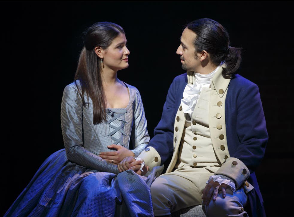 Phillipa Soo as Eliza Hamilton and the show's creator Lin-Manuel Miranda as Alexander Hamilton in Broadway's 'Hamilton' which opens in London's West End 
